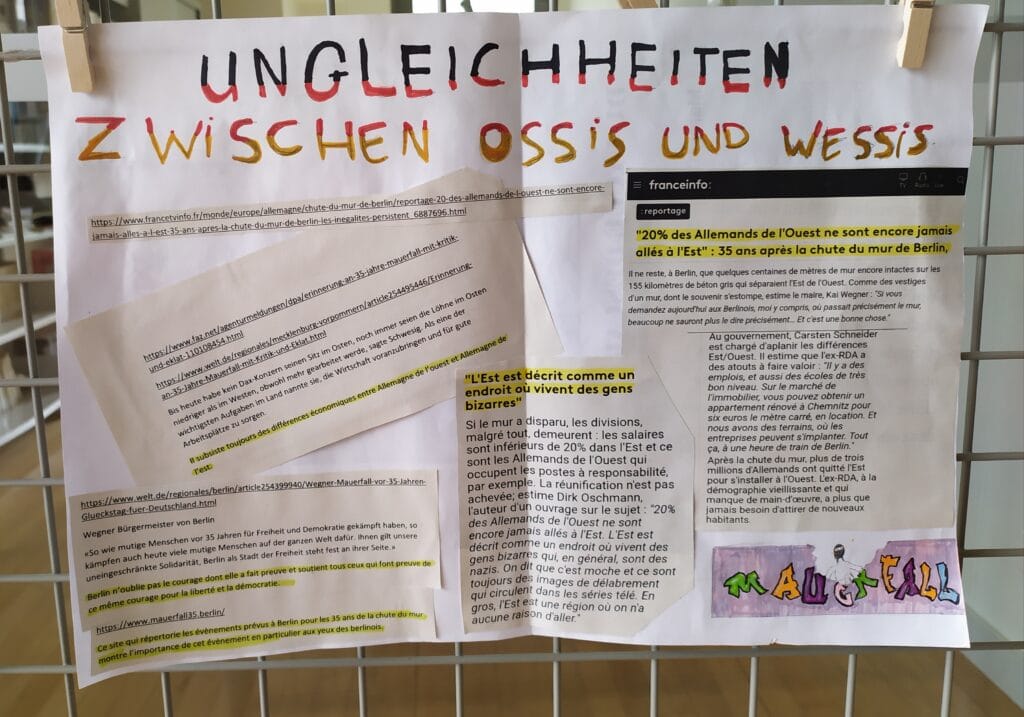 KLASSENPROJEKT : 35 JAHRE MAUERFALL "GRENZMAUERN UBERWINDER" - PROJET INTERDISCIPLINAIRE : 35 ans après la chute du mur de Berlin, les murs-frontières aujourd'hui 46 30 Inegalites Ossis Wessis 1