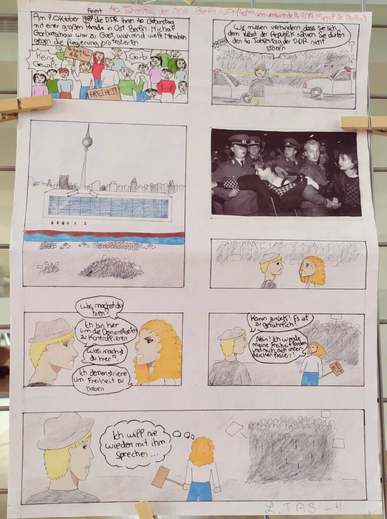 KLASSENPROJEKT : 35 JAHRE MAUERFALL "GRENZMAUERN UBERWINDER" - PROJET INTERDISCIPLINAIRE : 35 ans après la chute du mur de Berlin, les murs-frontières aujourd'hui 55 39 Comic 5 1